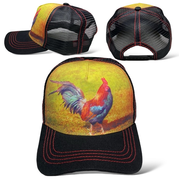 Rooster Gallo Snapback Baseball Cap, Black, Curved Brim, Western Rodeo Style - Picture 1 of 7